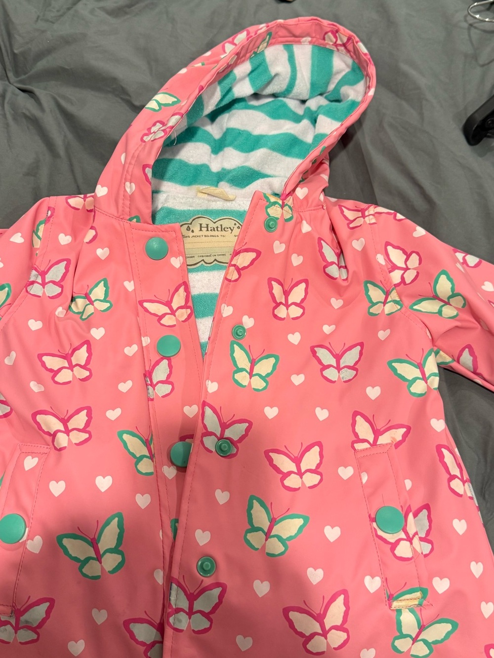 Hatley Pink Butterfly Hooded Raincoat - butterflies change color when wet!